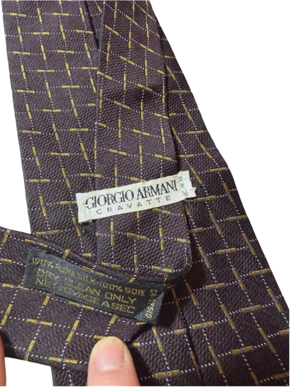 Giorgio Armani Cravatte Silk Tie Dark Plum Geometric Textured Woven Necktie